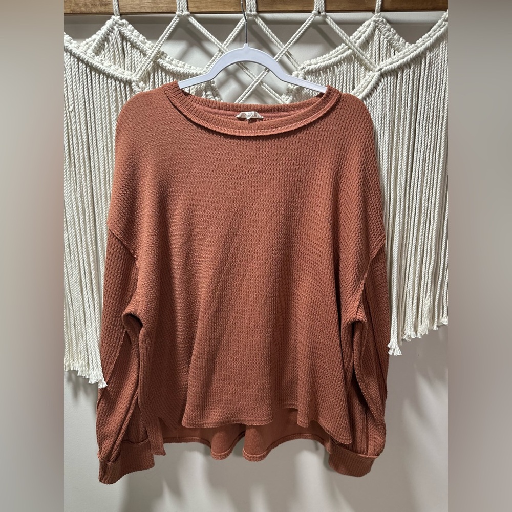 Blu Pepper Waffle Knit Long Sleeve Top - Burnt Clay